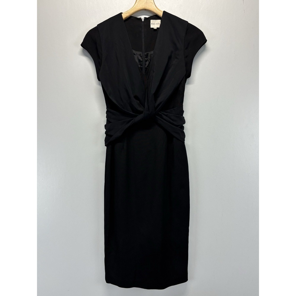 Reiss Maddox Twist Front Dress Women's 2 Little Black Dress Cocktail Knee Length